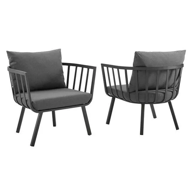 Alt view image 7 of 13 - Riverside Outdoor Patio Aluminum Armchair Set of 2 Gray Charcoal