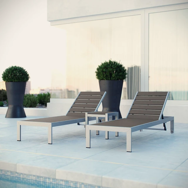 Alt view image 13 of 13 - Shore 3 Piece Outdoor Patio Aluminum Set - Silver Gray