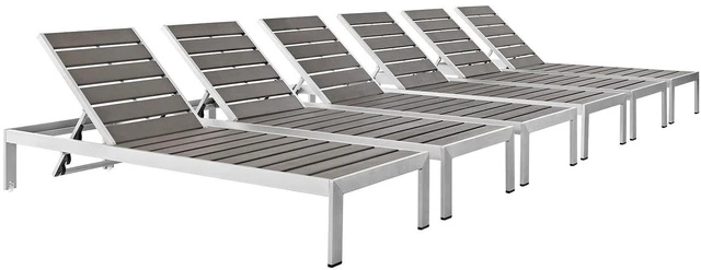 Alt view image 6 of 10 - Shore Chaise Outdoor Patio Aluminum Set of 6 - Silver Gray