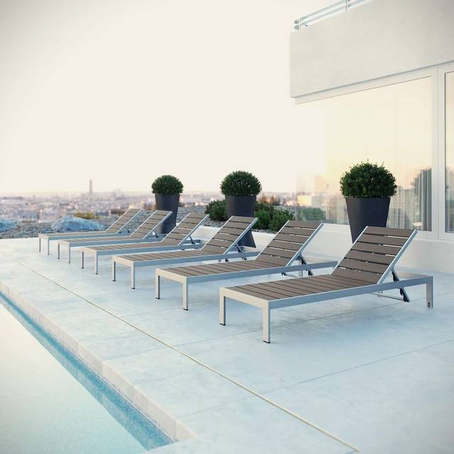 Alt view image 10 of 10 - Shore Chaise Outdoor Patio Aluminum Set of 6 - Silver Gray