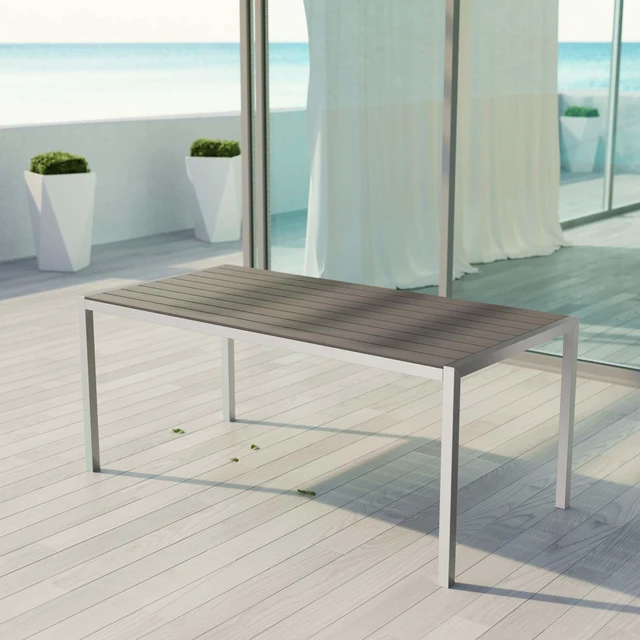 Alt view image 8 of 8 - Shore Outdoor Patio Aluminum Dining Table - Silver Gray