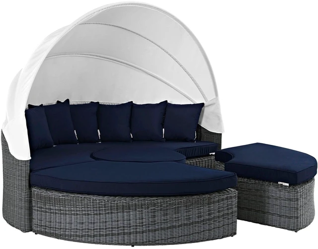 Alt view image 8 of 12 - Summon Canopy Outdoor Patio Sunbrella Daybed - Canvas Navy
