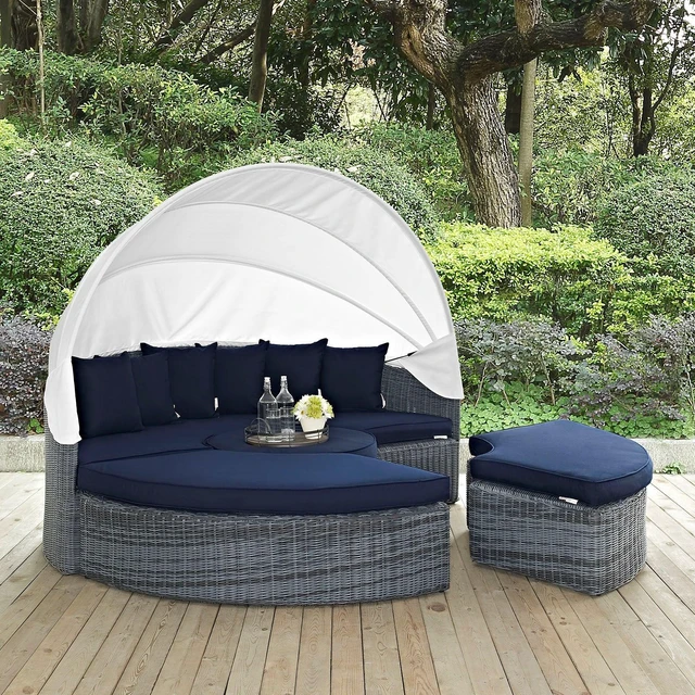 Alt view image 12 of 12 - Summon Canopy Outdoor Patio Sunbrella Daybed - Canvas Navy