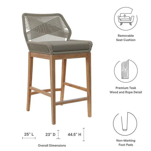Alt view image 11 of 13 - Wellspring Outdoor Patio Teak Wood Bar Stool