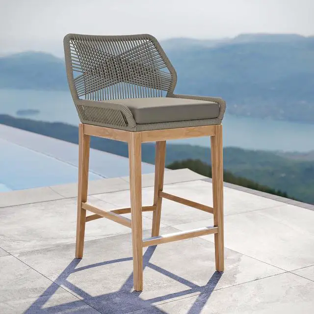Alt view image 13 of 13 - Wellspring Outdoor Patio Teak Wood Bar Stool