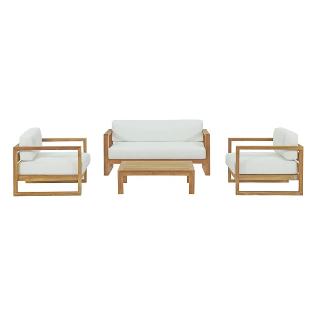 Alt view image 7 of 13 - Upland 4 Piece Outdoor Patio Teak Set - Natural White