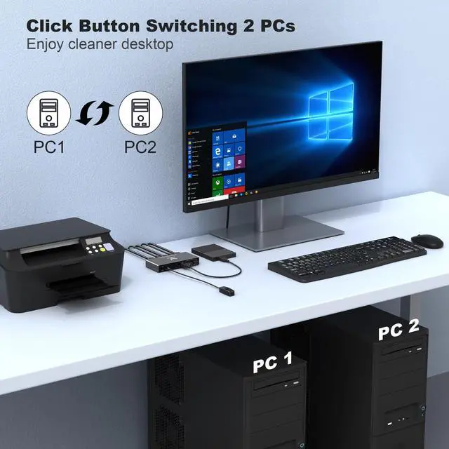 Alt view image 3 of 7 - DiamondTiger KVM Switch Displayport - EDID 8K@60Hz, 4K@144Hz, DP 1.4 Display Port KVM Switch 2 Port for 2 Computers to Share 1 Monitor and 3 USB Devices Keyboard Mouse Printer