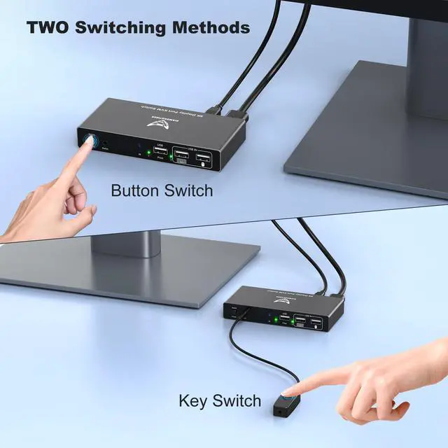 Alt view image 5 of 7 - DiamondTiger KVM Switch Displayport - EDID 8K@60Hz, 4K@144Hz, DP 1.4 Display Port KVM Switch 2 Port for 2 Computers to Share 1 Monitor and 3 USB Devices Keyboard Mouse Printer