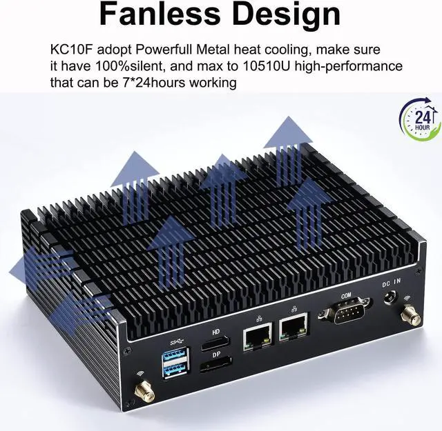 Alt view image 4 of 7 - GTBOX Mini PC Fanless 10th Gen Core i7 10510U (4Cores/8Threads, Up to 4.9GHz), 16GB DDR4 RAM 512GB NVME SSD,100% Silent Industrial Business Desktop Computer with Type-c/Win 11 Pro/Wi-Fi/BT 4.2/2x LAN