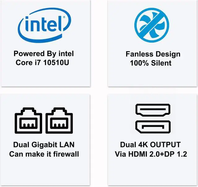 Alt view image 3 of 7 - GTBOX Mini PC Fanless 10th Gen Core i7 10510U (4Cores/8Threads, Up to 4.9GHz), 16GB DDR4 RAM 512GB NVME SSD,100% Silent Industrial Business Desktop Computer with Type-c/Win 11 Pro/Wi-Fi/BT 4.2/2x LAN