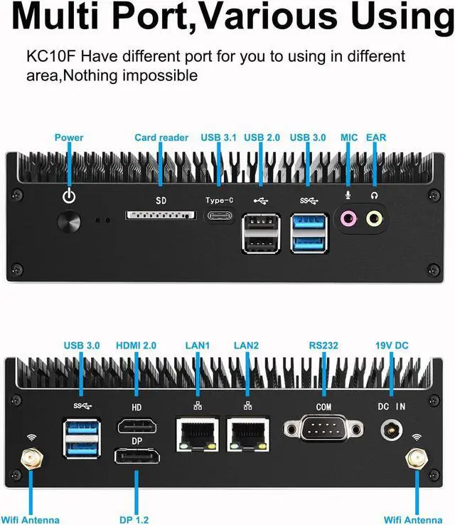 Alt view image 5 of 7 - GTBOX Mini PC Fanless 10th Gen Core i7 10510U (4Cores/8Threads, Up to 4.9GHz), 16GB DDR4 RAM 512GB NVME SSD,100% Silent Industrial Business Desktop Computer with Type-c/Win 11 Pro/Wi-Fi/BT 4.2/2x LAN