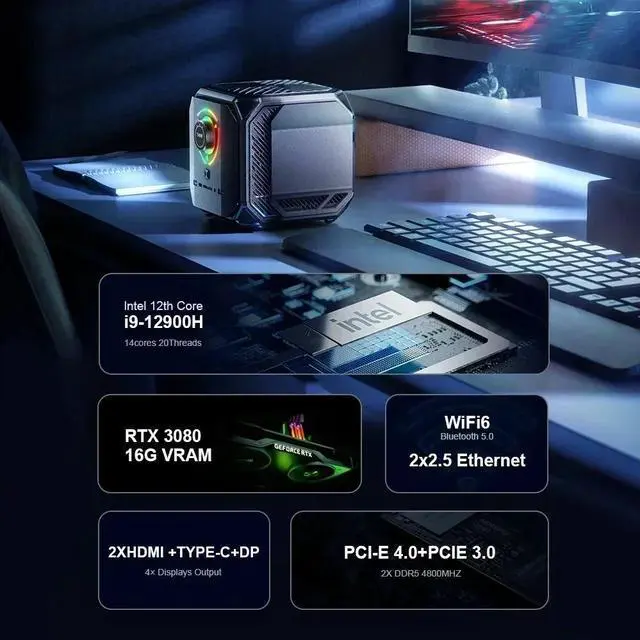 Alt view image 2 of 6 - GTBOX TANK Mini PC Intel Core i9 12900H i7 12700H With Nvidia 3080 16G Gaming Desktop Computer PCIE 4.0 Wifi 6 BT5.0