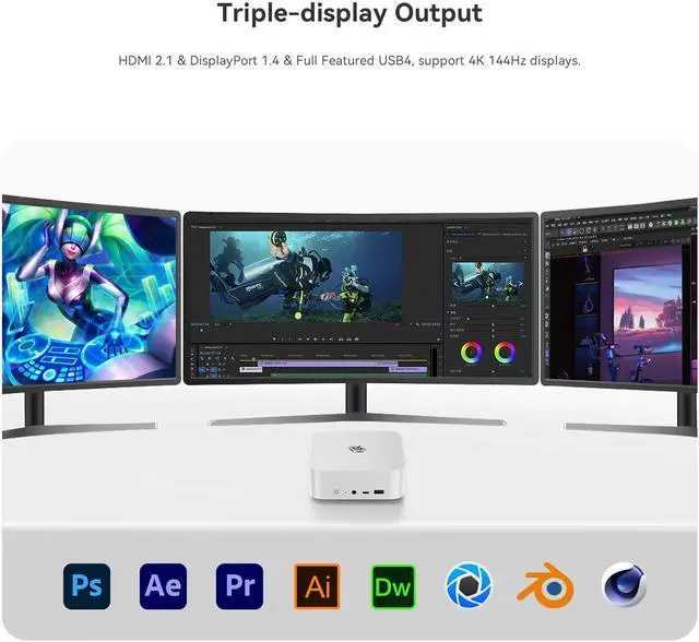 Alt view image 7 of 7 - Beelink SER8 Mini PC,AMD Ryzen 7 8845HS Mini Computers (up to 5.1GHz),32GB DDR5 RAM&1TB M.2 PCIe4.0 SSD,AMD Radeon 780M,Support 4K Triple Display(HDMI+DP+USB)/WiFi6/BT5.2