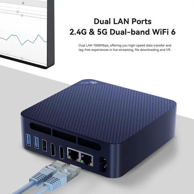 Alt view image 4 of 7 - Beelink EQ13 Mini PC Intel N200(Up to 3.7GHz), 16GB DDR4 500G PCIE3.0 SSD Build-in Power Supply, Dual LAN Mini Computers Support 4K Dual HDMI Display/WiFi6/BT5.2/USB3.2/WOL Home/Office