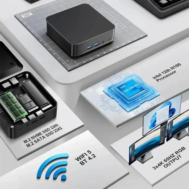 Alt view image 3 of 7 - GTBOX Mini PC N100 16GB RAM 512GB SSD Windows 11 Pro 12th Gen Alder Lake 4Cores 4Threads 3.4GHz Max, 2X Type-c 112x112x38mm Small Desktop Computer with 4K Triple Display/WiFi 5/BT 4.2/2x USB 3.2