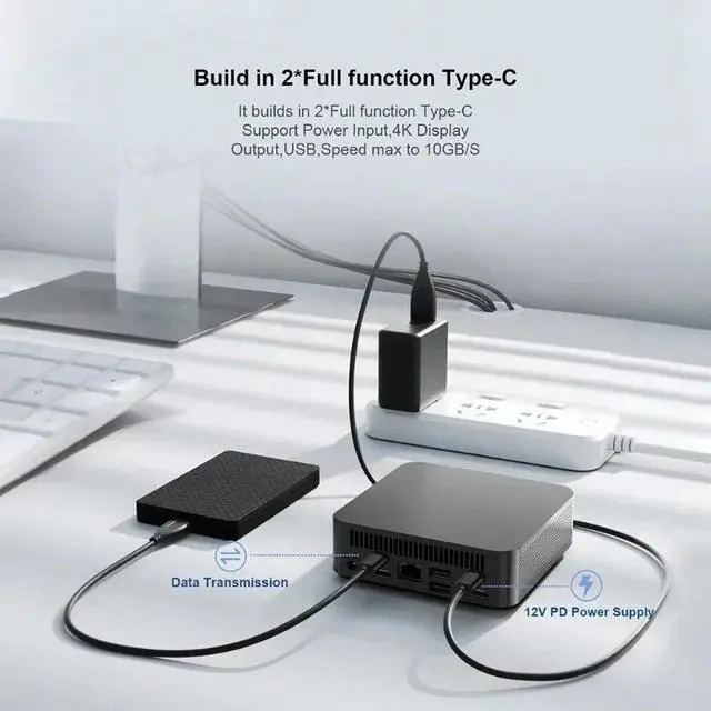Alt view image 4 of 7 - GTBOX Mini PC N100 16GB RAM 512GB SSD Windows 11 Pro 12th Gen Alder Lake 4Cores 4Threads 3.4GHz Max, 2X Type-c 112x112x38mm Small Desktop Computer with 4K Triple Display/WiFi 5/BT 4.2/2x USB 3.2