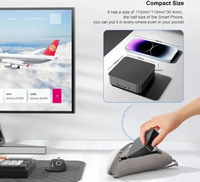 Alt view image 5 of 7 - GTBOX Mini PC N100 16GB RAM 512GB SSD Windows 11 Pro 12th Gen Alder Lake 4Cores 4Threads 3.4GHz Max, 2X Type-c 112x112x38mm Small Desktop Computer with 4K Triple Display/WiFi 5/BT 4.2/2x USB 3.2