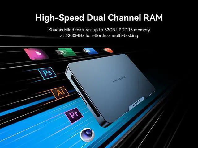 Alt view image 5 of 7 - Khadas Mind 1 Mini PC, Intel Core i7-1360P 5.0GHz Micro Desktop Computer with 5.55Wh Standby Battery, 32GB LPDDR5, 1TB PCIe 4.0 SSD, WiFi 6E, BT5.3, Portable Computer for Business Home Office