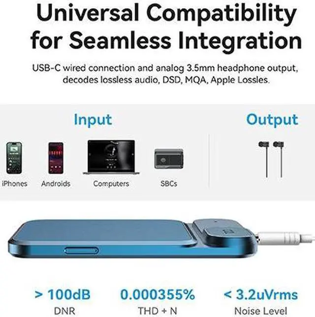 Alt view image 4 of 7 - Khadas Tea Portable Headphone Bluetooth Amplifier,HiFi Hi-Res DAC USB Bluetooth 5.0, LDAC/aptX HD, PCM, DSD, MQA 32bit/384KHz ESS ES9281ACPro Qualcomm QCC5125