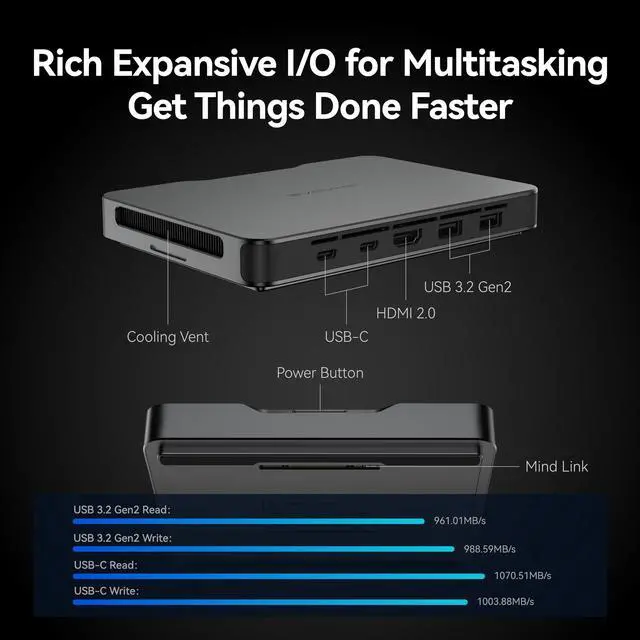 Alt view image 3 of 7 - Khadas Mind 1 Mini PC, Intel Core i5-1340P 5.0GHz Micro Desktop Computer with 5.55Wh Standby Battery, 16GB LPDDR5, 512GB PCIe 4.0 SSD, WiFi 6E, BT5.3, Portable Computer for Business Home Office Gaming
