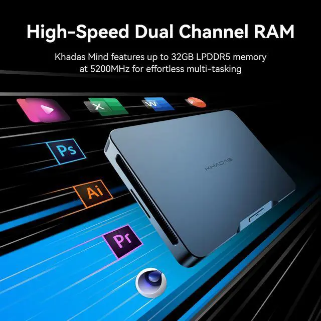 Alt view image 5 of 7 - Khadas Mind 1 Mini PC, Intel Core i7-1360P 5.0GHz Micro Desktop Computer with 5.55Wh Standby Battery, 32GB LPDDR5, 1TB PCIe 4.0 SSD, WiFi 6E, BT5.3, Portable Computer for Business Home Office