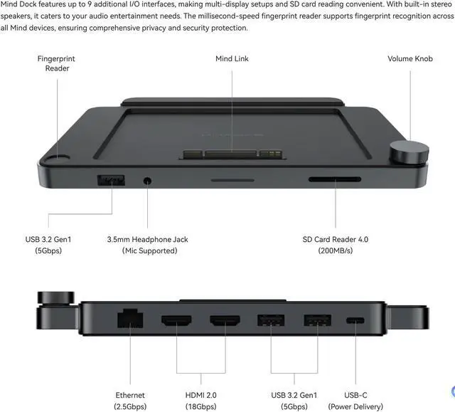 Alt view image 4 of 4 - Khadas Mind 1 Mini PC with Khadas Dock, Intel Core i5-1340P, Desktop Mini PC with 5.55Wh Standby Battery, 16GB RAM+512GB SSD support 4 Display/Fingerprint Reader/Audio Control/RJ45/BT5.3