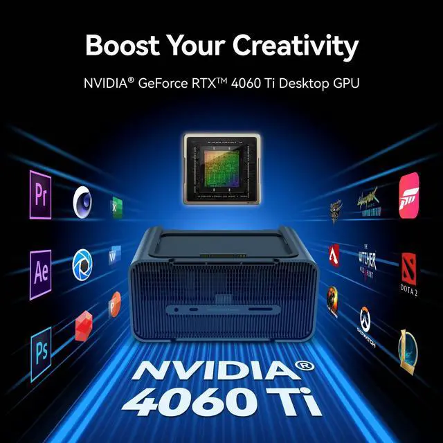 Alt view image 4 of 6 - Khadas Mind Graphics, RTX 4060 Ti Desktop GPU, 16GB GDDR6 Egpu,
Support Notebook&Mini PC, Mind Link 128GT/s, 4 Display 8K, Stereo Speaker, Fingerprint, Thunderbolt 4/3