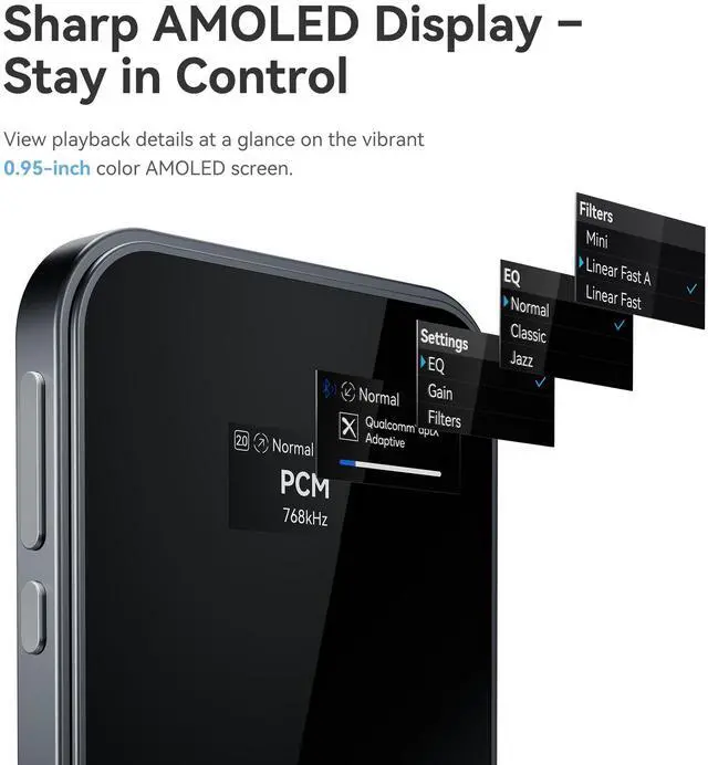 Alt view image 4 of 7 - Khadas Tea Pro, Portable Headphones DAC USB AMP with BT5.4/0.95" Large Display/2100mAh Battery/Magsafe/ES9039Q2M DAC/XMOS XU316, support 3.5/4.4mm Balanced Output/PCM 768 kHz / DSD 512, THD+N -118 dB