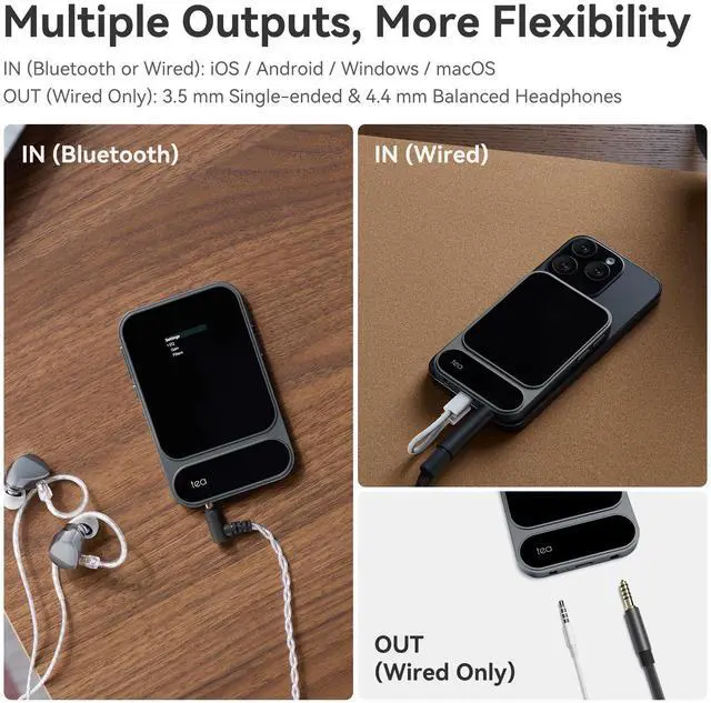 Alt view image 5 of 7 - Khadas Tea Pro, Portable Headphones DAC USB AMP with BT5.4/0.95" Large Display/2100mAh Battery/Magsafe/ES9039Q2M DAC/XMOS XU316, support 3.5/4.4mm Balanced Output/PCM 768 kHz / DSD 512, THD+N -118 dB