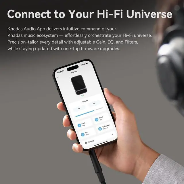 Alt view image 7 of 7 - Khadas Tea Pro, Portable Headphones DAC USB AMP with BT5.4/0.95" Large Display/2100mAh Battery/Magsafe/ES9039Q2M DAC/XMOS XU316, support 3.5/4.4mm Balanced Output/PCM 768 kHz / DSD 512, THD+N -118 dB