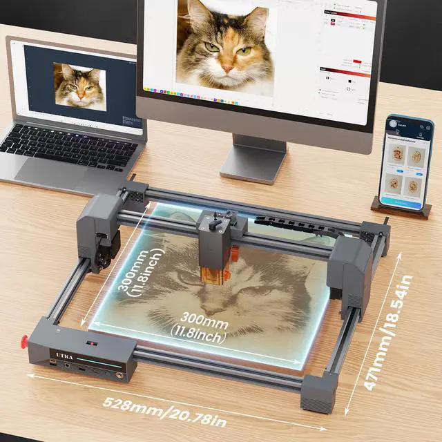 Alt view image 6 of 7 - UTKA 10W Laser Engraver, Laser Engraving Machine with 0.05mm High Accuracy laser spot, CNC Machine for Wood, Leather,Stone, Ceramic,Metal, Acrylic, Glass, etc