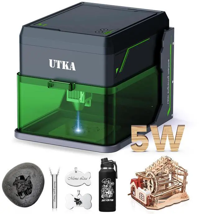 Main image of UTKA A1 5W Mini Laser Engraver,High Speed 8000mm/min Laser Cutter, Portable Laser Engraving Machine for  Wood,Leather,Acrylic,Painted Metal,Laser Class1 Mini Engraver with 3.93*3.93in Engraving Area