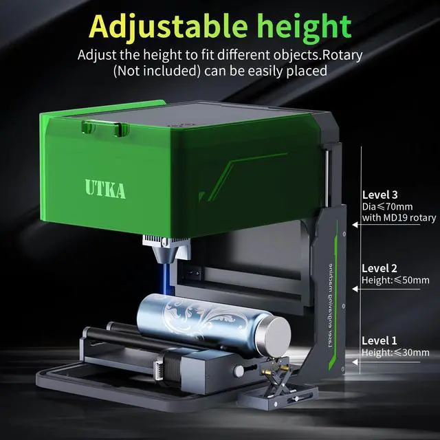 Alt view image 4 of 7 - UTKA A1 5W Mini Laser Engraver,High Speed 8000mm/min Laser Cutter, Portable Laser Engraving Machine for  Wood,Leather,Acrylic,Painted Metal,Laser Class1 Mini Engraver with 3.93*3.93in Engraving Area