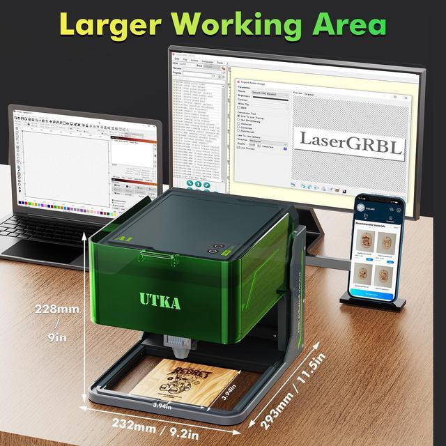 Alt view image 6 of 7 - UTKA A1 10W Mini Laser Engraver with Cemera,3.93*3.93inch Portable Laser Engraver and Cutter Machine for Wood,Paper,Plastic,Leather,Cloth,Food,Painted Metal, Laser Class 1