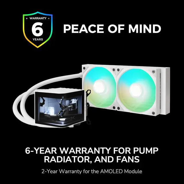 Alt view image 7 of 7 - TRYX Panorama 280 ARGB White 280mm AIO 6.5'' AMOLED Curved Screen 3D Anamorphic Effect Customizable Display AIO Cooler 280mm Asetek 8th Gen 300w TDP ARGB Fan Intel LGA 1851/1700/1200/115X AMD AM5/AM4