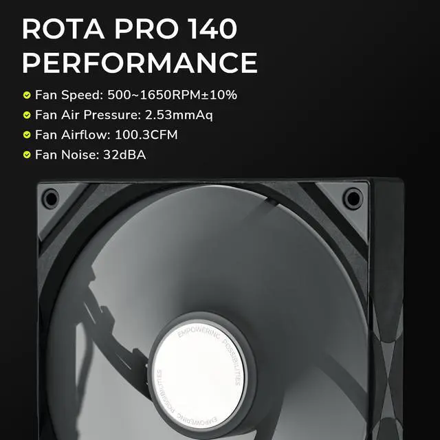 Alt view image 4 of 8 - TRYX ROTA PRO 140 140mm Case Fan 4-Pin PWM LCP Material FDB Case Fan 1650RPM with 100.3CFM Airflow High-Performance Quiet PC Case Fan