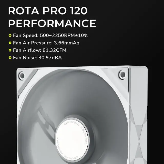 Alt view image 4 of 7 - TRYX ROTA PRO 120 White 120mm Case Fan 4-Pin PWM LCP Material FDB Case Fan 2250RPM with 81.32CFM Airflow High-Performance Quiet PC Case Fan