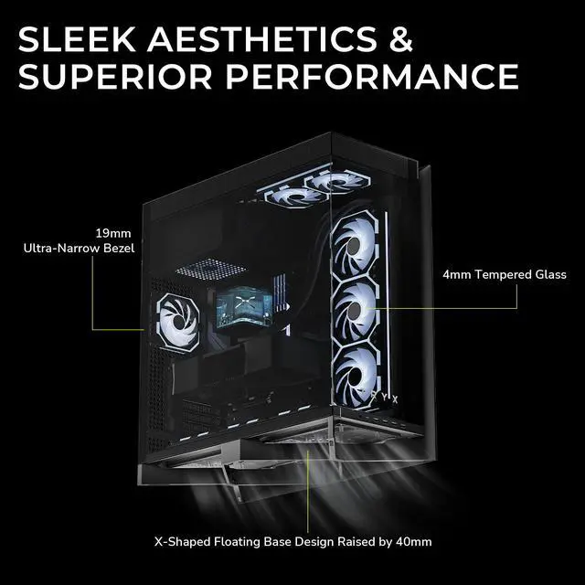 Alt view image 2 of 7 - TRYX LUCA L70 E-ATX PC Case Narrow Bezel ATX Case High Modularity Panoramic Glass Panels 6000-Series Anodized Aluminum Frame Mid Tower PC Case 420mm Radiator Support USB 3.2 Type-C I/O Panel