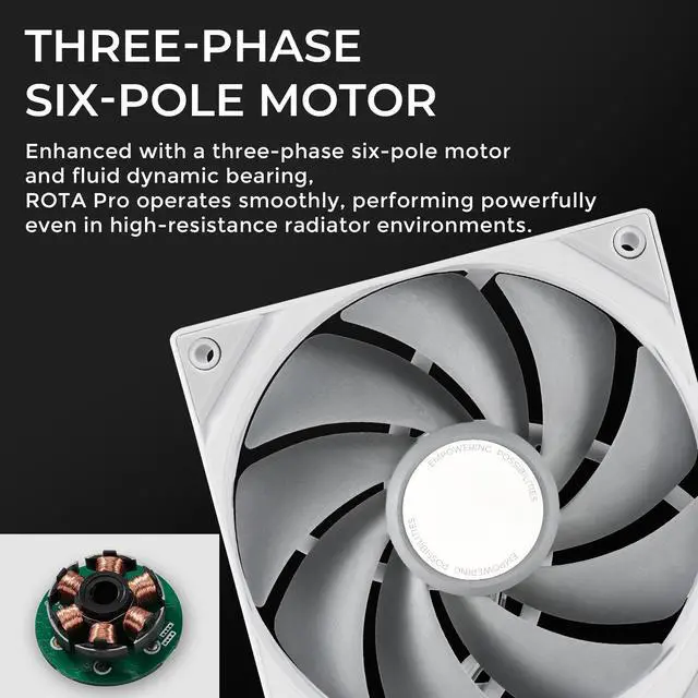 Alt view image 2 of 7 - TRYX ROTA PRO 120 White 120mm Case Fan 4-Pin PWM LCP Material FDB Case Fan 2250RPM with 81.32CFM Airflow High-Performance Quiet PC Case Fan