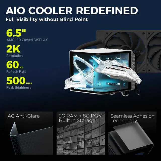 Alt view image 4 of 7 - TRYX Panorama 280 ARGB 280mm AIO 6.5'' AMOLED Curved Screen 3D Anamorphic Effect Display Customizable AIO Cooler 280mm Asetek 8th Gen 300w TDP ARGB Fan for Intel LGA 1851/1700/1200/115X AMD AM5/AM4