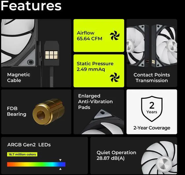 Alt view image 2 of 7 - TRYX ROTA SL ARGB 120mm Case Fan 3in1 Contact Connection with Magnetic Cable Gen2 ARGB Light Quiet PC Case Fan