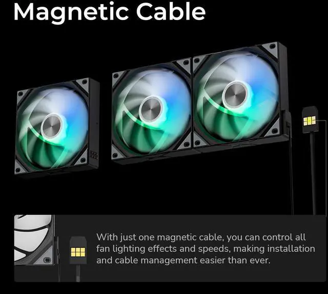 Alt view image 3 of 7 - TRYX ROTA SL ARGB 120mm Case Fan 3in1 Contact Connection with Magnetic Cable Gen2 ARGB Light Quiet PC Case Fan