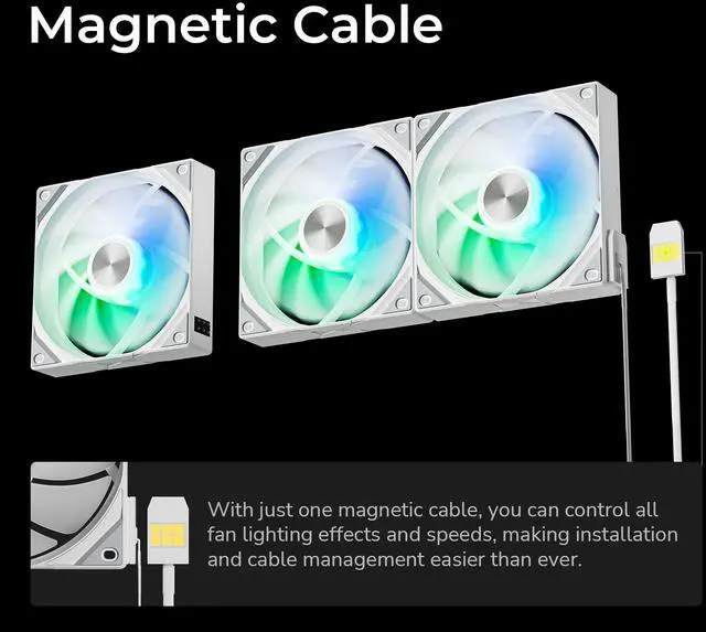 Alt view image 3 of 7 - TRYX ROTA SL ARGB White 120mm Case Fan 3in1 Contact Connection with Magnetic Cable Gen2 ARGB Light Quiet PC Case Fan