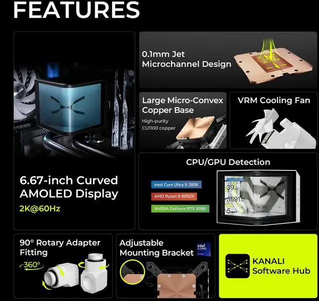 Alt view image 2 of 7 - TRYX Panorama CPU Water Block White 6.67'' AMOLED Curved Screen 3D Anamorphic Effect Display 2K@60Hz Customizable Content with VRM Fan and 90° Rotary Adapter for Intel LGA 1700/1851/1200 AMD AM5/AM4