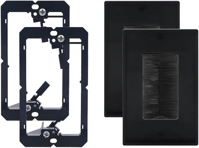 Main image of VCELINK Brush Wall Plate with Bracket, Cable Pass Through Insert with UL Listed Single Gang Decorator Wall Cover for Low Voltage Cables, Cord Hider for Wall Mount TV, Home Theater System, Black 2-Pack
