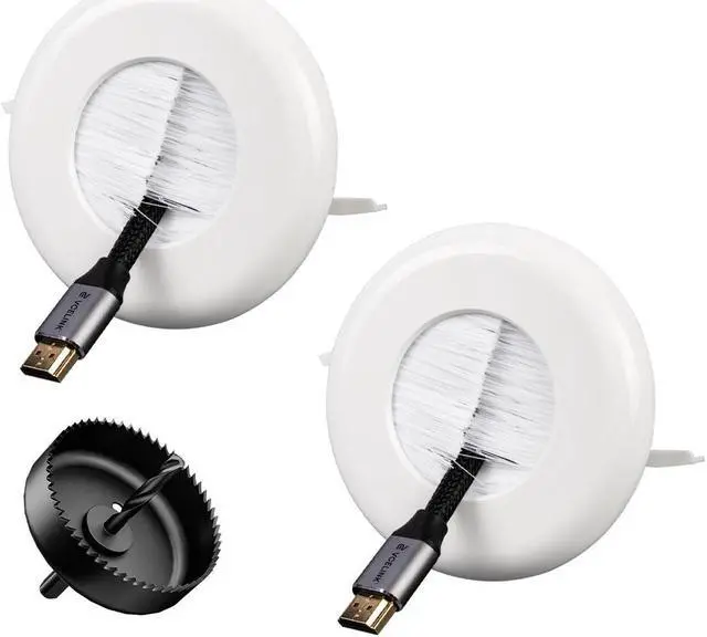 Main image of VCELINK Brush in Wall Cable Management Kit for Wall Mounted TV, Cord Hider for Low Voltage Cables Pass Through, Includes Hole Saw Drill Attachment and Mounting Brackets for Easy Install, White, 2-Pack