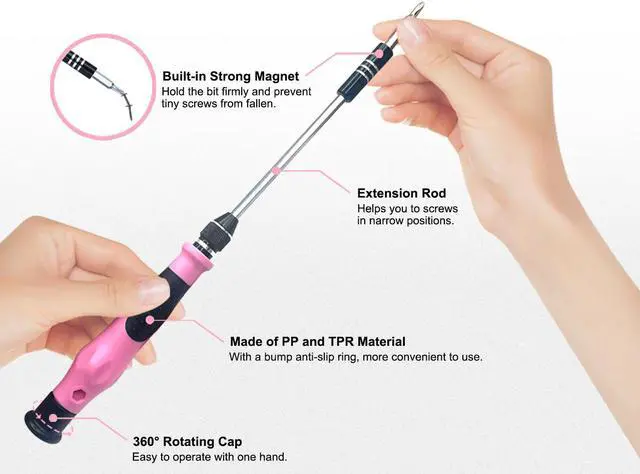 Alt view image 3 of 7 - VCELINK Pink Screwdriver Set, Upgraded Small Precision Screwdriver Kit 45 in 1 with Case, Magnetic Repair Tool Set Gift for Women Compatible with PC, Electronic, Watch, Eyeglasses, DIY Project