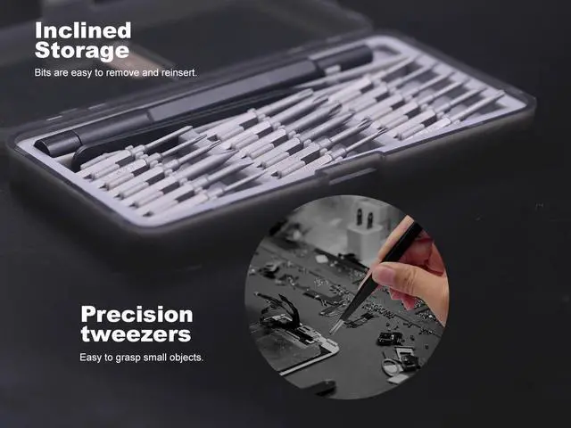 Alt view image 5 of 7 - VCELINK Small Screwdriver Set with Long Bits, S2 Phillips, Flathead, Security Torx Bits, 20 in 1 Mini Screwdriver Kit with Tweezers Compatible with iPhone, MacBook, Watch, PS4, Laptop, Eyeglasses