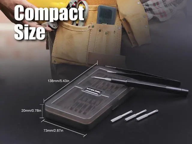 Alt view image 7 of 7 - VCELINK Small Screwdriver Set with Long Bits, S2 Phillips, Flathead, Security Torx Bits, 20 in 1 Mini Screwdriver Kit with Tweezers Compatible with iPhone, MacBook, Watch, PS4, Laptop, Eyeglasses