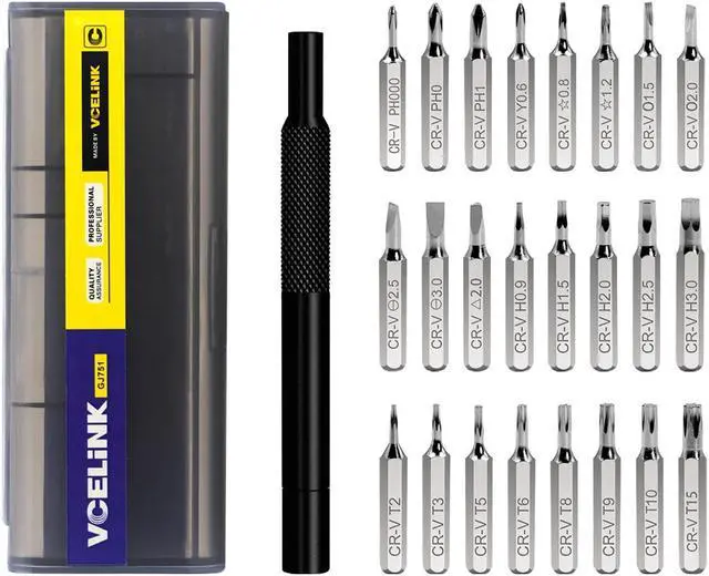 Main image of VCELINK Small Screwdriver Set with Case, 25 in 1 Magnetic Tiny Screwdriver Kit Electronics, Precision Mini Torx Bits Set for Computer, Phone, Game Console, Eyeglasses, Wtaches, Jewelers